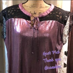 LuLaRoe Elegant Metallic Pink Black Lace XL Grace